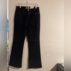 LAUREN CONRAD SUPER HIGH RISE FLARE, DULL BLACK, WAXY LOOKING